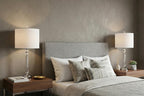 Set of Two 27" Clear And Silver Bedside Lamps With Drum Shades