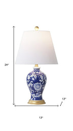 24" Blue Gold And White Urn Bedside Lamp With Empire Shade