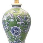 24" Green And Gold Urn Table Lamp With Empire Shade