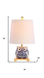 16" Blue Gold And White Novelty Table Lamp With Empire Shade