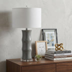 27" Gray And Clear Gourd Bedside Lamp With Drum Shade
