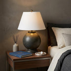 26" Dark Gray Novelty Table Lamp With Drum Shade
