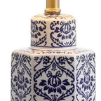 24" Navy Blue Gold And White Table Lamp With Drum Shade