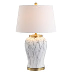 28" Gray White And Gold Urn Table Lamp With Empire Shade