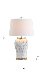 28" Gray White And Gold Urn Table Lamp With Empire Shade
