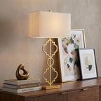 32" Gold Geometric Table Lamp With Shade