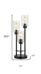 21" Black Three Light Novelty Table Lamp With Cylinder Shade