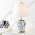 22" White Blue And Gold Urn Table Lamp With Empire Shade