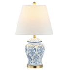 22" White Blue And Gold Urn Table Lamp With Empire Shade