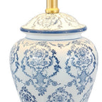 22" White Blue And Gold Urn Table Lamp With Empire Shade
