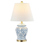 22" White Blue And Gold Urn Table Lamp With Empire Shade