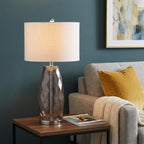 27" Silver Novelty Table Lamp With Drum Shade