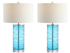 Set of Two 28" Turquoise And Clear Novelty Table Lamps With Drum Shades
