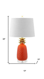 23" Clear Gold And Orange Pineapple Table Lamp With Drum Shade
