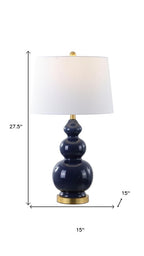28" Navy Blue And Gold Novelty Table Lamp With Empire Shade