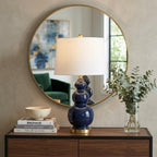 28" Navy Blue And Gold Novelty Table Lamp With Empire Shade