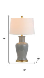 29" Gray And Gold Urn Bedside Lamp With Drum Shade