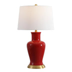 29" Red And Gold Urn Table Lamp With Drum Shade