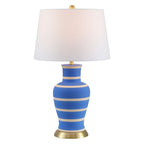 29" Blue Gold And Beige Urn Bedside Lamp With Empire Shade