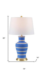 29" Blue Gold And Beige Urn Bedside Lamp With Empire Shade