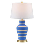 29" Blue Gold And Beige Urn Bedside Lamp With Empire Shade