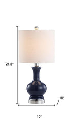Set of Two 22" Navy Blue And Silver Gourd Bedside Lamps With Drum Shades