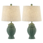Set of Two 21" Green Urn Bedside Lamps With Empire Shades