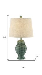 Set of Two 21" Green Urn Bedside Lamps With Empire Shades