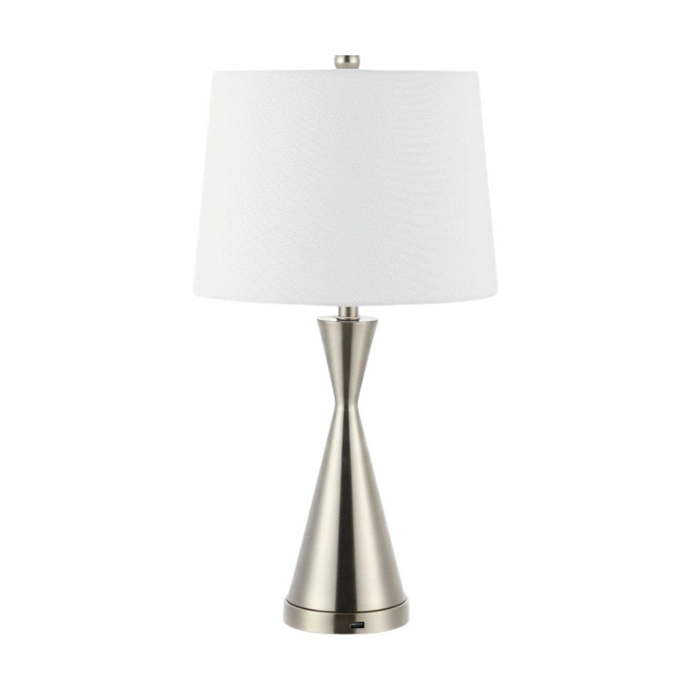 Set of Two 26" Nickel Novelty Table Lamps With Empire Shades