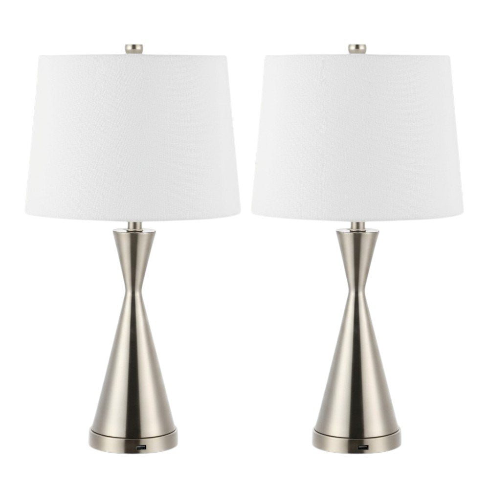 Set of Two 26" Nickel Novelty Table Lamps With Empire Shades