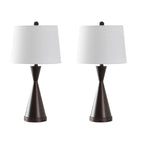 Set of Two 26" Antiqued Bronze Novelty Table Lamps With Empire Shades