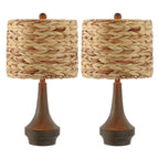 Set of Two 21" Dark Brown Gourd Bedside Lamps With Drum Shades