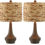 Set of Two 21" Dark Brown Gourd Bedside Lamps With Drum Shades