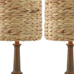 Set of Two 21" Dark Brown Bedside Lamps With Drum Shades