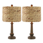 Set of Two 21" Dark Brown Bedside Lamps With Drum Shades