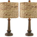 Set of Two 21" Dark Brown Bedside Lamps With Drum Shades