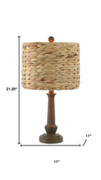 Set of Two 21" Dark Brown Bedside Lamps With Drum Shades