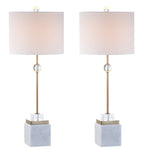 Set of Two 30" White Table Lamps With Drum Shades