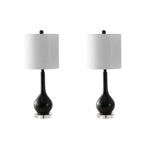 Set of Two 25" Clear Gourd Table Lamps With Drum Shades