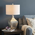 26" Clear Gourd Table Lamp With Drum Shade