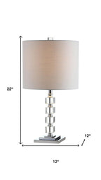 Set of Two 22" Clear And Silver Bedside Lamps With Drum Shades