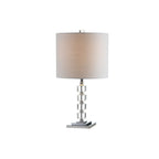 Set of Two 22" Clear And Silver Bedside Lamps With Drum Shades