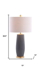 29" Dark Gray And Gold Table Lamp With Drum Shade