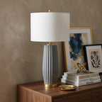 29" Dark Gray And Gold Table Lamp With Drum Shade