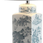 25" Blue And White Table Lamp With Drum Shade