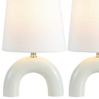 Set of Two 18" White Geometric Arched Lamps With Empire Shades