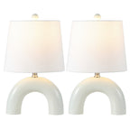Set of Two 18" White Geometric Arched Lamps With Empire Shades