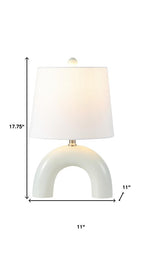 Set of Two 18" White Geometric Arched Lamps With Empire Shades