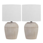 Set of Two 17" Clear Gourd Table Lamps With Drum Shades