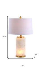 26" White And Gold Table Lamp With Drum Shade